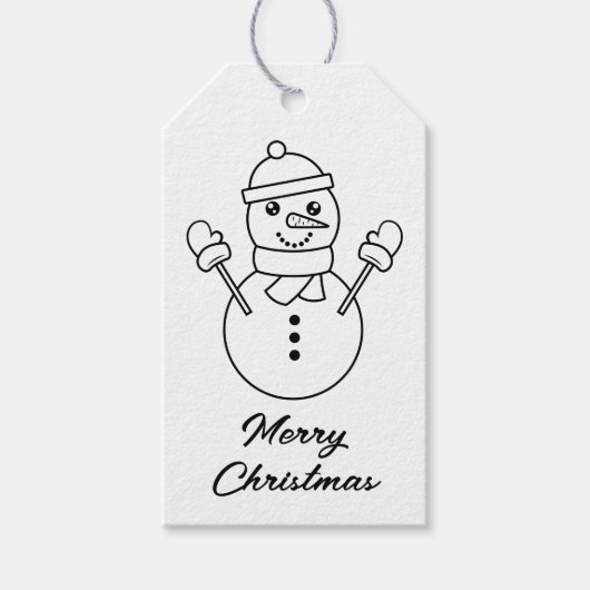 かわいい冬の雪だるまの線画イラスト ギフトタグ (正面)