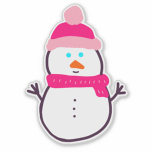 かわいい冬の雪だるまインピンク シール