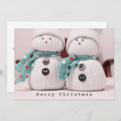 かわいい冬の雪だるまカップルとスカーフ シーズンカード (正面/裏面)