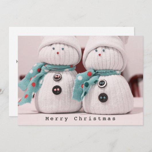 かわいい冬の雪だるまカップルとスカーフ シーズンカード (正面/裏面)