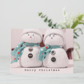 かわいい冬の雪だるまカップルとスカーフ シーズンカード (スタンド正面)
