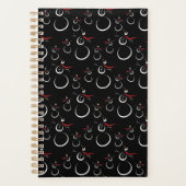 かわいい冬の雪だるまパターンブラック プランナー手帳 (正面)