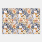 かわいい冬の雪だるまフローラシーンクリームウォーター色 ラッピングペーパーシート (正面3)
