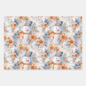 かわいい冬の雪だるまフローラシーンクリームウォーター色 ラッピングペーパーシート (正面2)