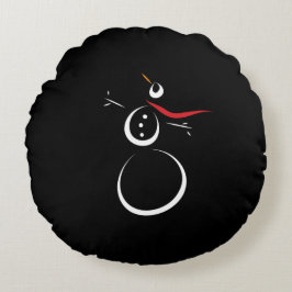 かわいい冬の雪だるまブラック ラウンドクッション