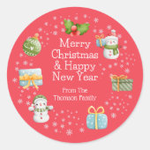 かわいい冬の雪だるまメリークリスマスステッカー ラウンドシール (正面)