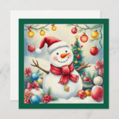 かわいい冬の雪だるまメリークリスマスノンフォト シーズンカード (正面/裏面)