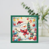 かわいい冬の雪だるまメリークリスマスノンフォト シーズンカード (スタンド正面)