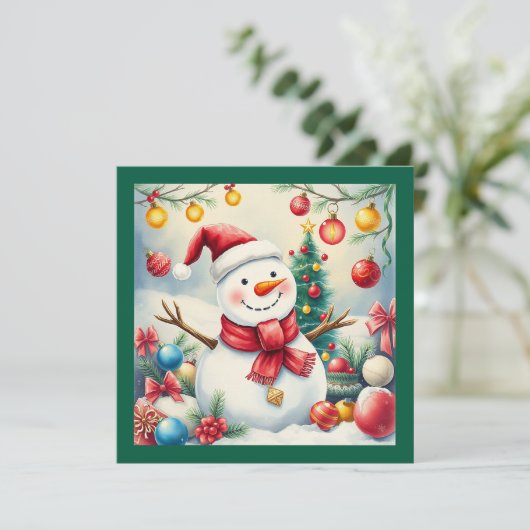 かわいい冬の雪だるまメリークリスマスノンフォト シーズンカード (スタンド正面)