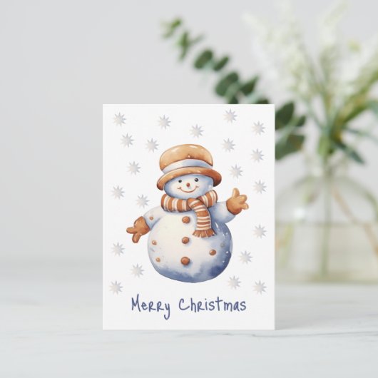 かわいい冬の雪だるまメリークリスマス シーズンポストカード (スタンド正面)