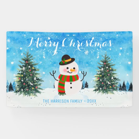 かわいい冬の雪だるま雪のクリスマスツリー 横断幕 (横)