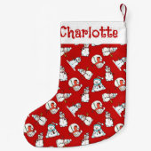 かわいい冬の雪だるま | 子供の名前(赤) スモールクリスマスストッキング (裏面)