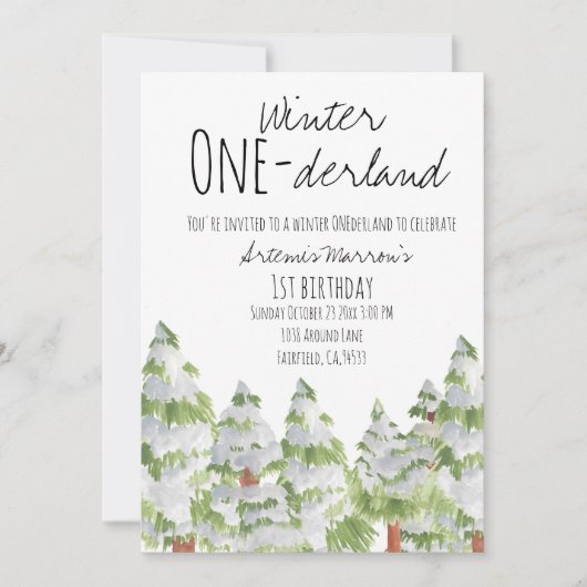 かわいい冬の雪の木の子供の誕生日招待状 招待状 (正面)