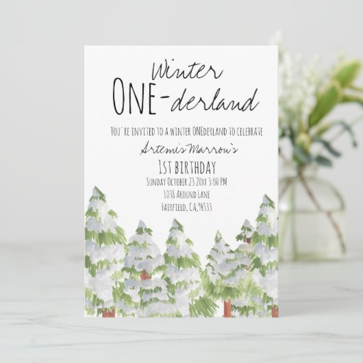 かわいい冬の雪の木の子供の誕生日招待状 招待状 (スタンド正面)