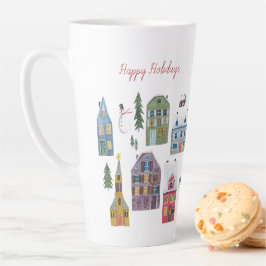 かわいい冬の雪クリスマスハウス カフェラテマグ