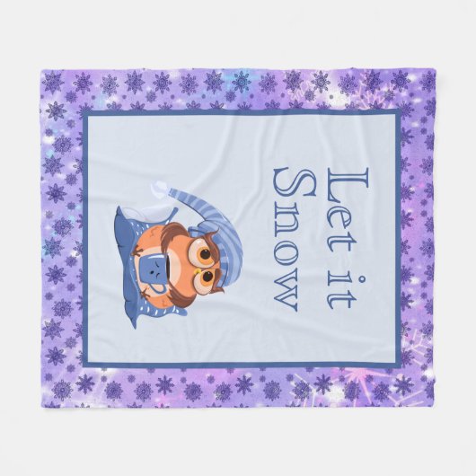 かわいい冬の雪片ブルーベビーフクロウキャップ フリースブランケット (正面(横))