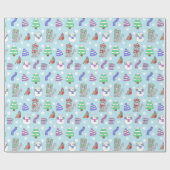 かわいい冬の雪猫パターン ラッピングペーパー (フラット)