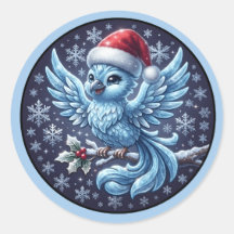 かわいい冬の青い鳥のクリスマスサンタ帽子のオーナメント
