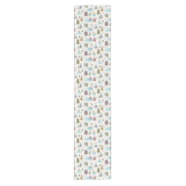 かわいい冬の風景住宅スケートで滑る人 ショートテーブルランナー