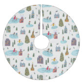 かわいい冬の風景住宅スケートで滑る人 ブラッシュドポリエステルツリースカート (正面)