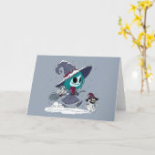 かわいい冬の魔女 カード (黄色い花)