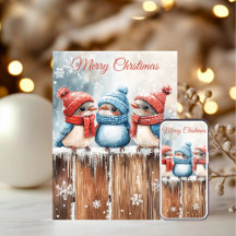 かわいい冬の鳥のクリスマスカード