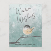 かわいい冬の鳥の水彩暖かい願い シーズンポストカード (正面)