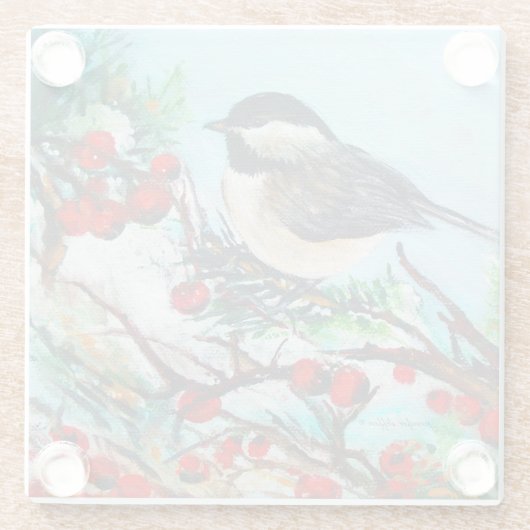 かわいい冬の《鳥》アメリカゴガラバードウィズベリー ガラスコースター (裏面)