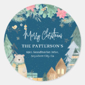かわいい冬スカンジナビアクリスマス差出人住所ラベル ラウンドシール (正面)