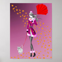 かわいい冬デュオレディ&ドッグ歩くin秋