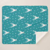 かわいい冬トナカイ模様ブルーシェルパブランケット シェルパブランケット (正面(横))