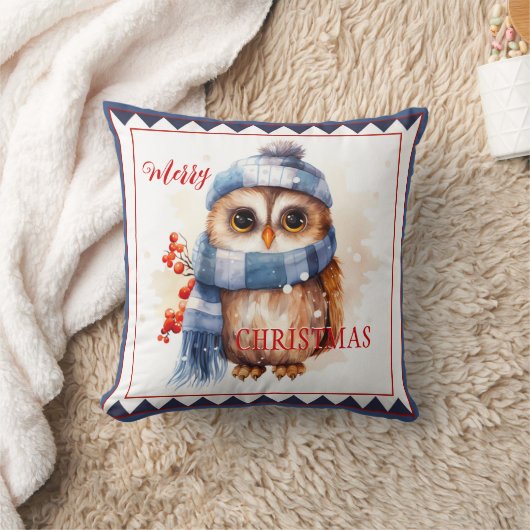 かわいい冬フクロウのクリスマスアニマルアート クッション (ブランケット)