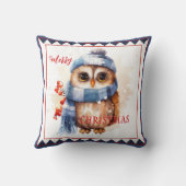 かわいい冬フクロウのクリスマスアニマルアート クッション (裏面)