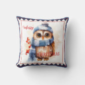 かわいい冬フクロウのクリスマスアニマルアート クッション (正面)