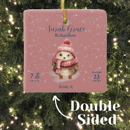 かわいい冬ヘッジホッグベビーガール誕生統計詳細 セラミックオーナメント