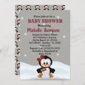 かわいい冬ペンギン赤ちゃんシャワー/誕生日招待状 招待状 (正面/裏面)