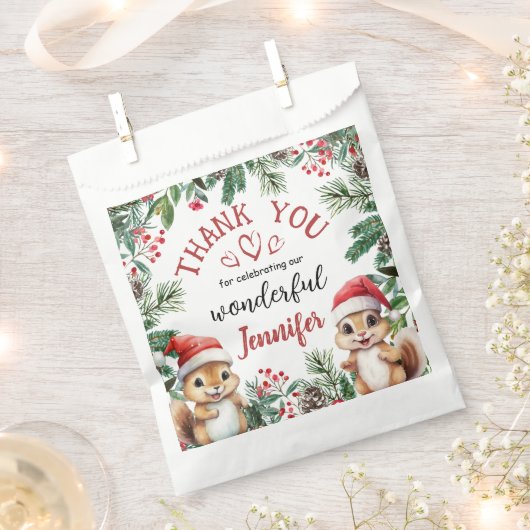 かわいい冬リスのクリスマス第2誕生日 フェイバーバッグ (クリップ留めされた状態)