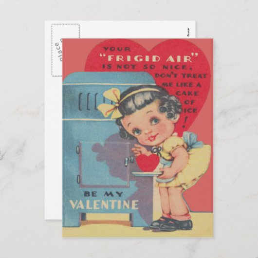 かわいい冷蔵庫ハートアイスケーキバレンタイン シーズンポストカード (正面/裏面)