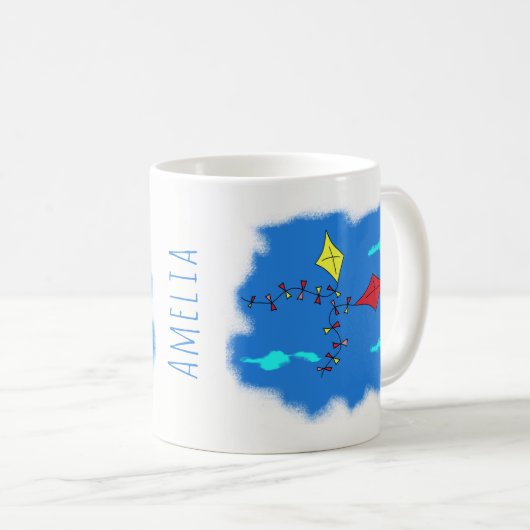 かわいい凧のイラストと子供の名前 コーヒーマグカップ (正面右)