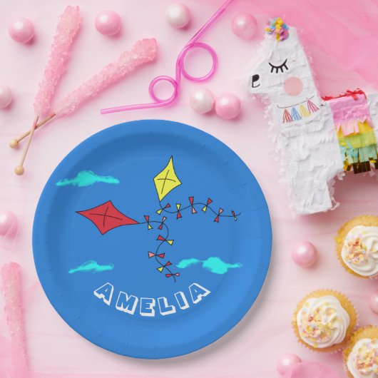 かわいい凧 赤 黄色 名前 子供の誕生日パーティー ペーパープレート (パーティー)