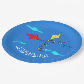 かわいい凧 赤 黄色 名前 子供の誕生日パーティー ペーパープレート (アングル)