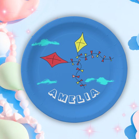 かわいい凧 赤 黄色 名前 子供の誕生日パーティー ペーパープレート