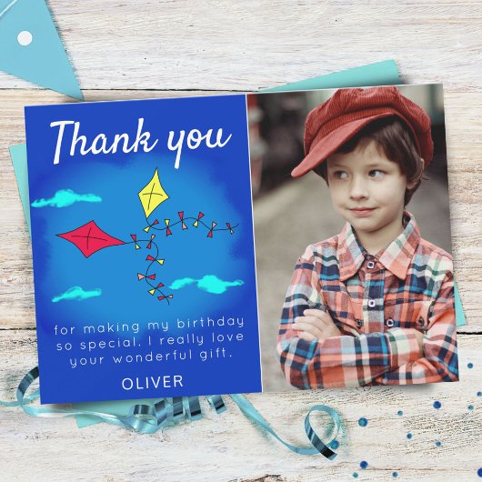 かわいい凧 赤 黄色 名前 子供 誕生日 写真 サンキューカード