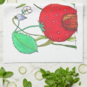 かわいい分野マウスおよび大きく赤いいちごの家 キッチンタオル (折り畳み)