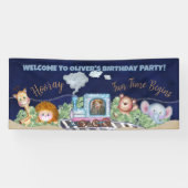 かわいい列車のエンジンの誕生日パーティー 横断幕 (横)