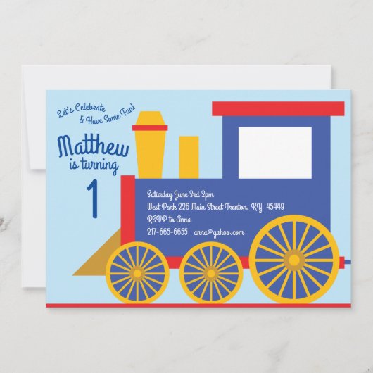 かわいい列車の最初の誕生日招待状 招待状 (正面)