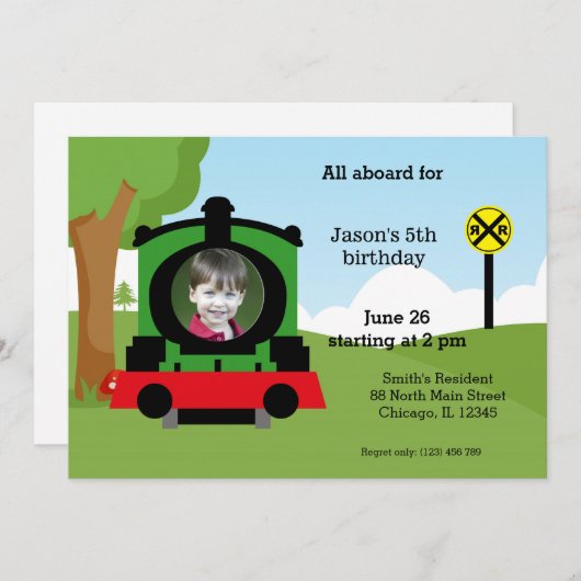 かわいい列車の誕生日 招待状 (正面/裏面)