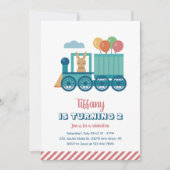 かわいい列車バニーとバルーン子供の誕生日 招待状 (正面)