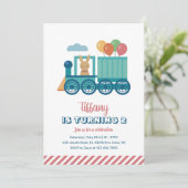 かわいい列車バニーとバルーン子供の誕生日 招待状 (スタンド正面)