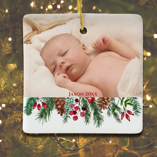 かわいい初めてのクリスマスのおばあちゃんとおじいちゃん セラミックオーナメント